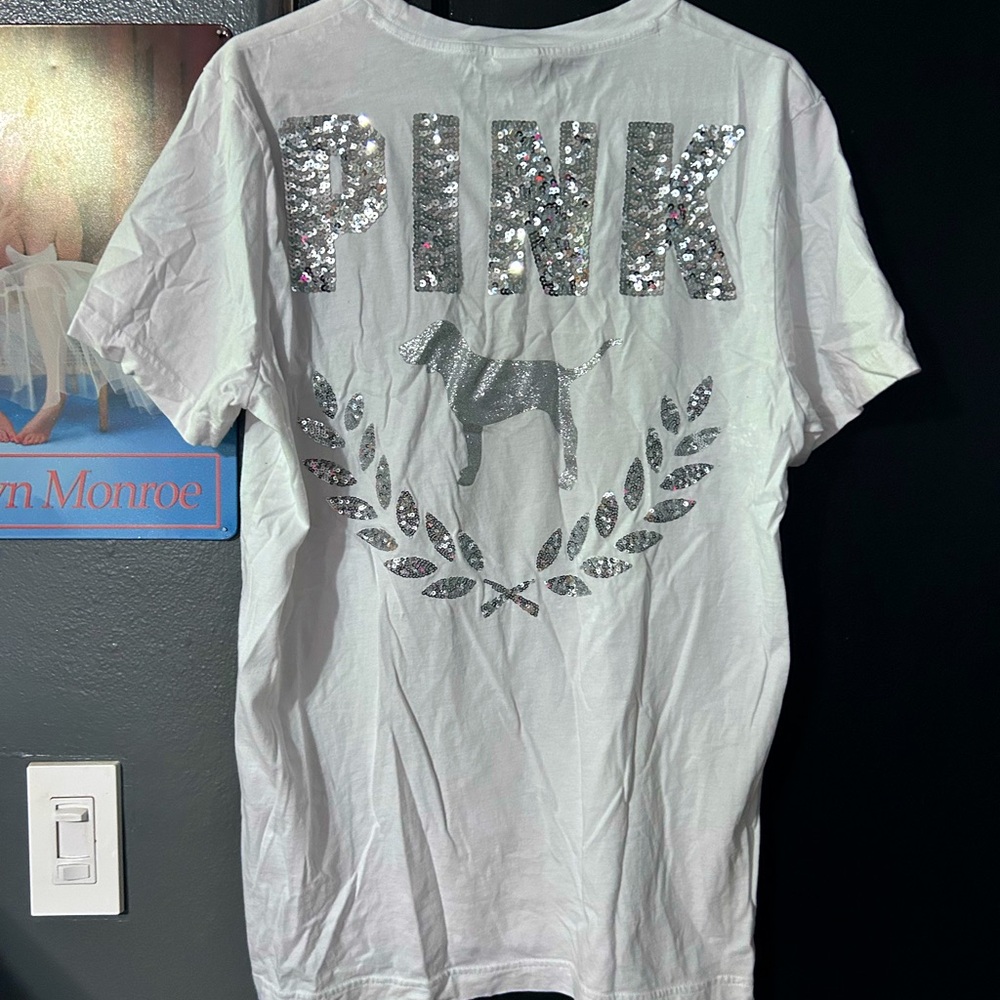 PINK White Crew Neck Short Sleeve Tee